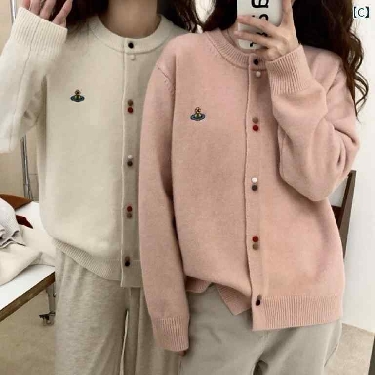 ソフト よう デザイン ラウンドネック セーター カーディガン 女性春新 日本 カラー ボタン ニット ジャケット