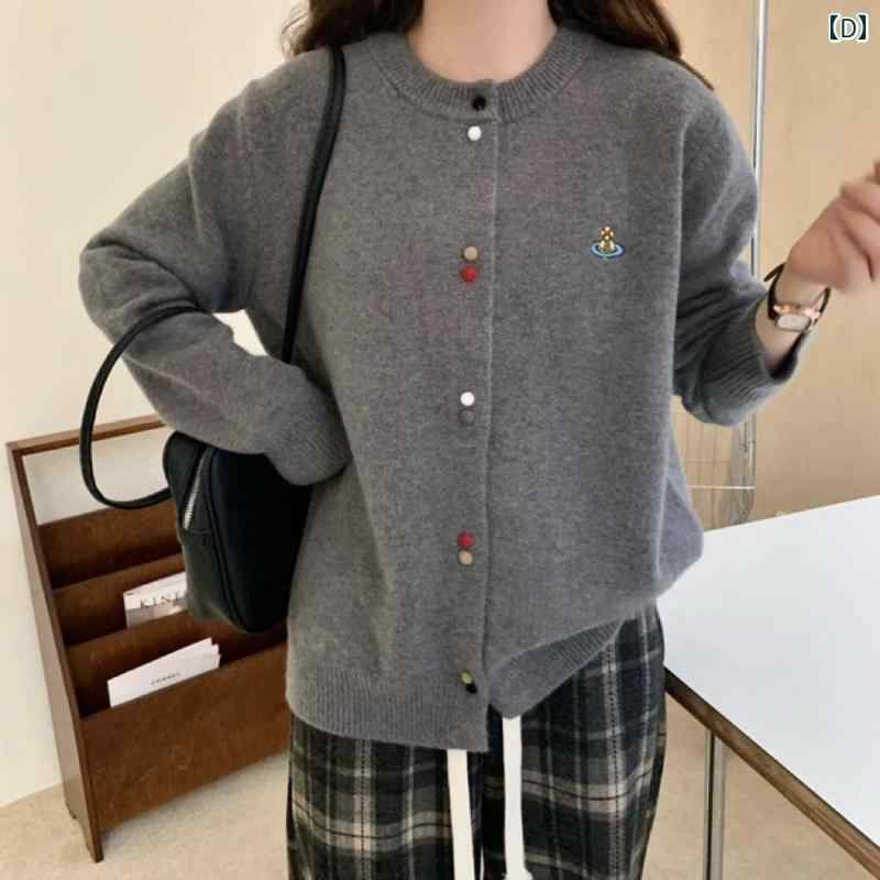 ソフト よう デザイン ラウンドネック セーター カーディガン 女性春新 日本 カラー ボタン ニット ジャケット