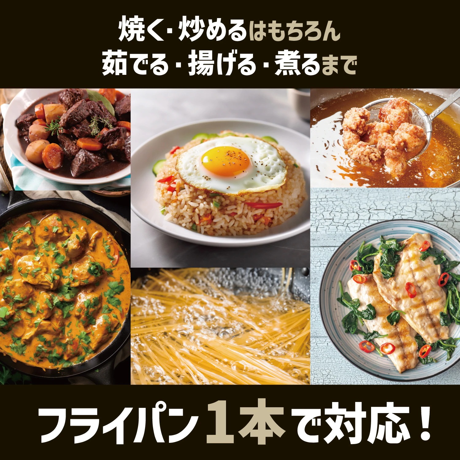 フライパン チタンコート＋ふっ素樹脂塗膜加工 ノンスティック 高熱効率 こげつきにくい ガス火 IH対応 PFOA PFOS フリー 耐摩耗性試験75万回クリア (20cm×24cm/炒め鍋)