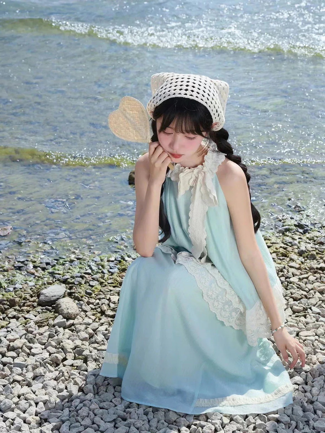 【2点セット】サマースーツスカートデコルテリボン首かけトップス+半身スカート優しい雰囲気のデート 【2点セット】サマースーツスカートデコルテリボン首かけトップス+半身スカート優しい雰囲気のデート