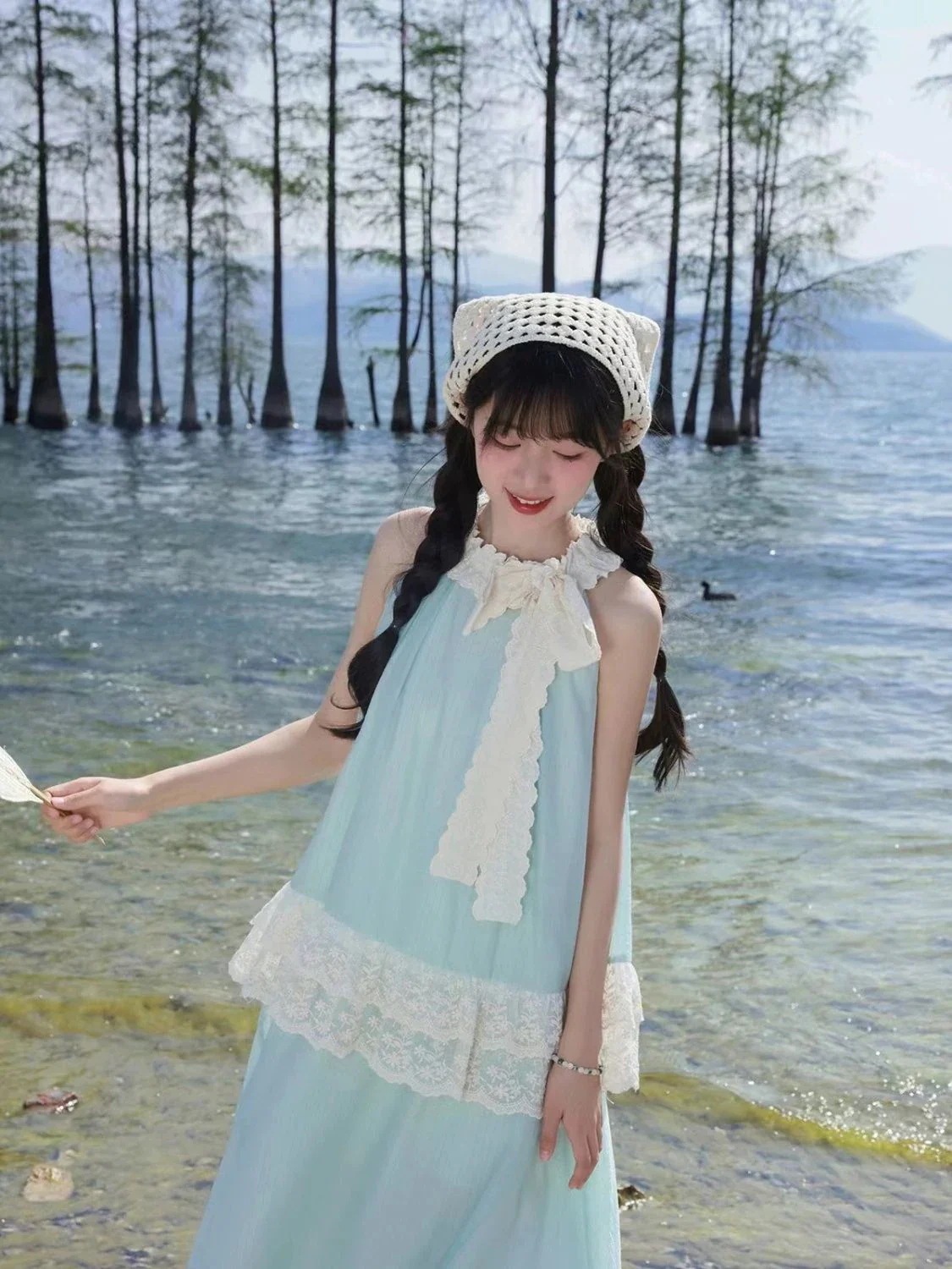 【2点セット】サマースーツスカートデコルテリボン首かけトップス+半身スカート優しい雰囲気のデート 【2点セット】サマースーツスカートデコルテリボン首かけトップス+半身スカート優しい雰囲気のデート