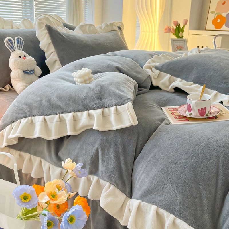 新品入荷！新しい布団カバーセット シンプル快適シーツ4点セット フランネル抗菌防臭 ブランケット 寝具
