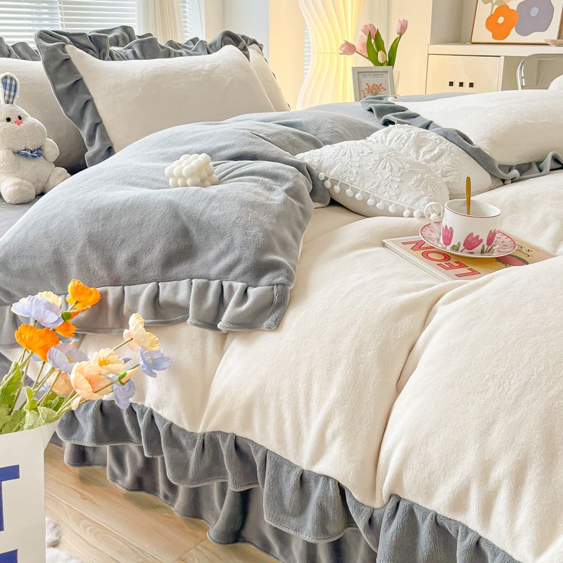 新品入荷！新しい布団カバーセット シンプル快適シーツ4点セット フランネル抗菌防臭 ブランケット 寝具