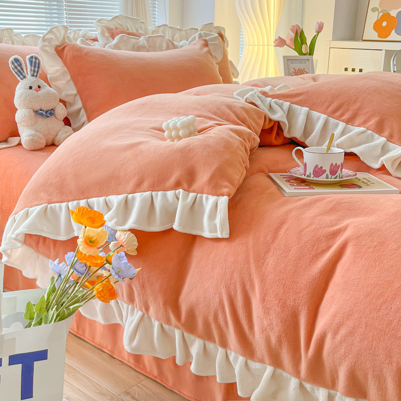 新品入荷！新しい布団カバーセット シンプル快適シーツ4点セット フランネル抗菌防臭 ブランケット 寝具