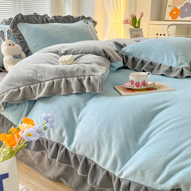 新品入荷！新しい布団カバーセット シンプル快適シーツ4点セット フランネル抗菌防臭 ブランケット 寝具