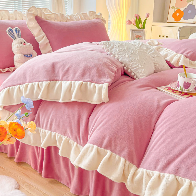 新品入荷！新しい布団カバーセット シンプル快適シーツ4点セット フランネル抗菌防臭 ブランケット 寝具