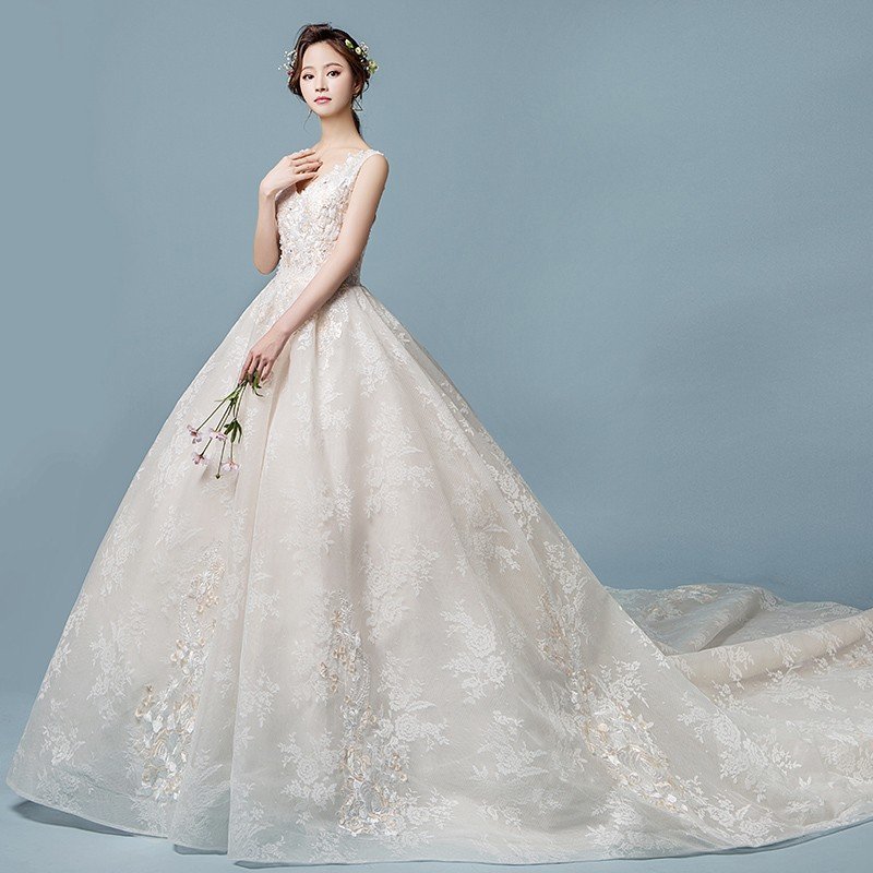 ウェディングドレス カラー 安い 上品 レース 結婚式 花嫁 シンプル ロングドレス ブライダル 二次会 パーティードレス 披露宴 プリンセスドレス 大きいサイズ