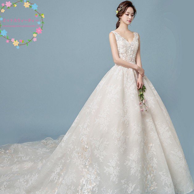 ウェディングドレス カラー 安い 上品 レース 結婚式 花嫁 シンプル ロングドレス ブライダル 二次会 パーティードレス 披露宴 プリンセスドレス 大きいサイズ