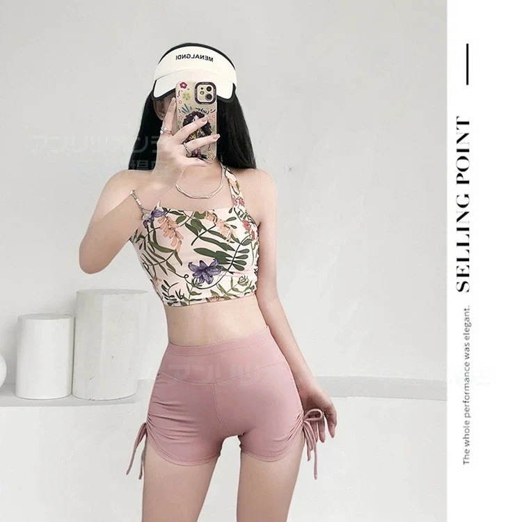 水着 レディース 体型カバー 中学生 高校生 露出控え 3点セット 日焼け止め パッド付き 大きいサイズ セパレート 韓国 大学生 女の子 ラッシュガード キャミソール ショートパンツ付き セットアッ