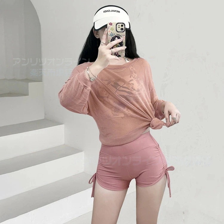 水着 レディース 体型カバー 中学生 高校生 露出控え 3点セット 日焼け止め パッド付き 大きいサイズ セパレート 韓国 大学生 女の子 ラッシュガード キャミソール ショートパンツ付き セットアッ