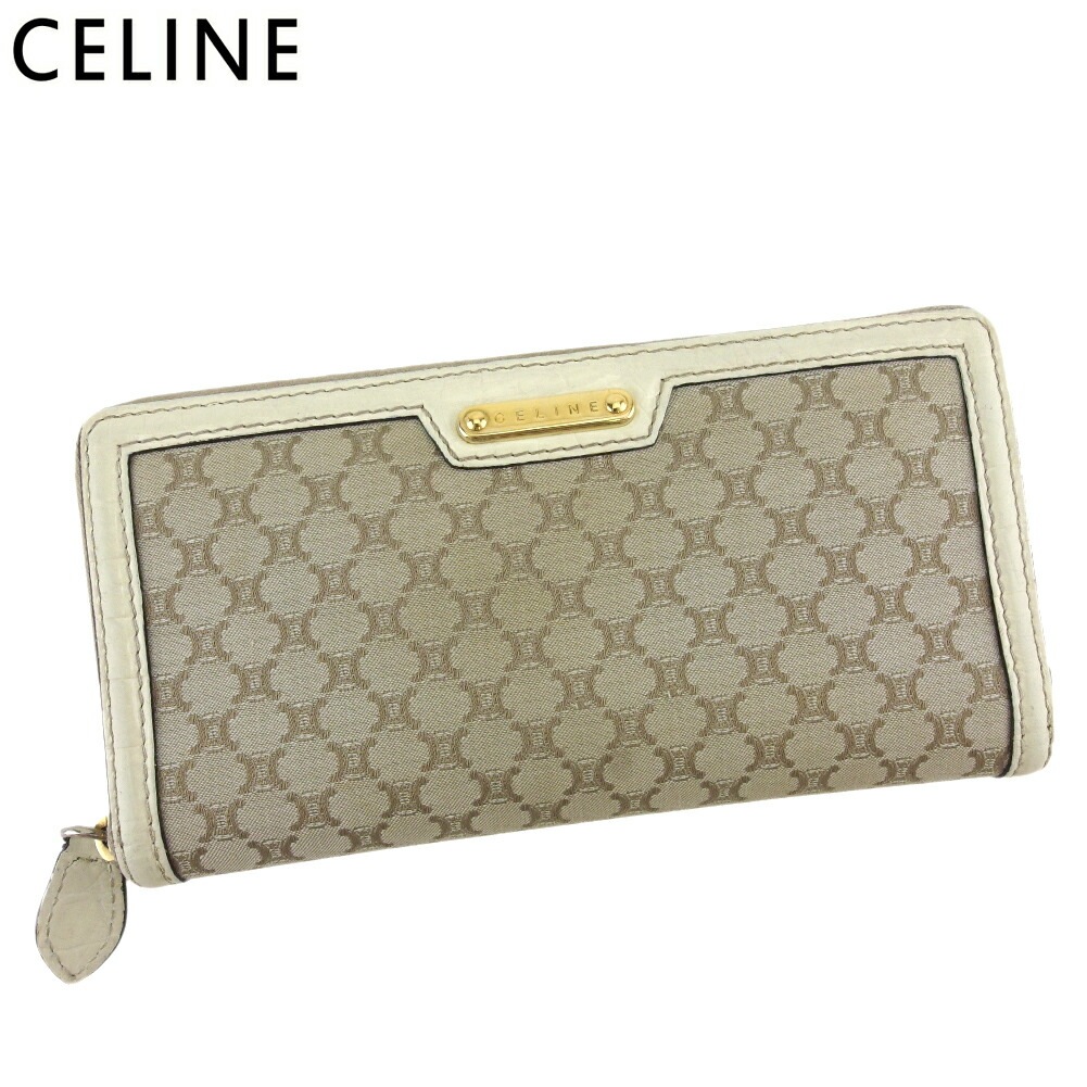 長財布 ラウンドファスナー 財布 マカダム レディース メンズ ベージュ ホワイト 白 ゴールド 中古