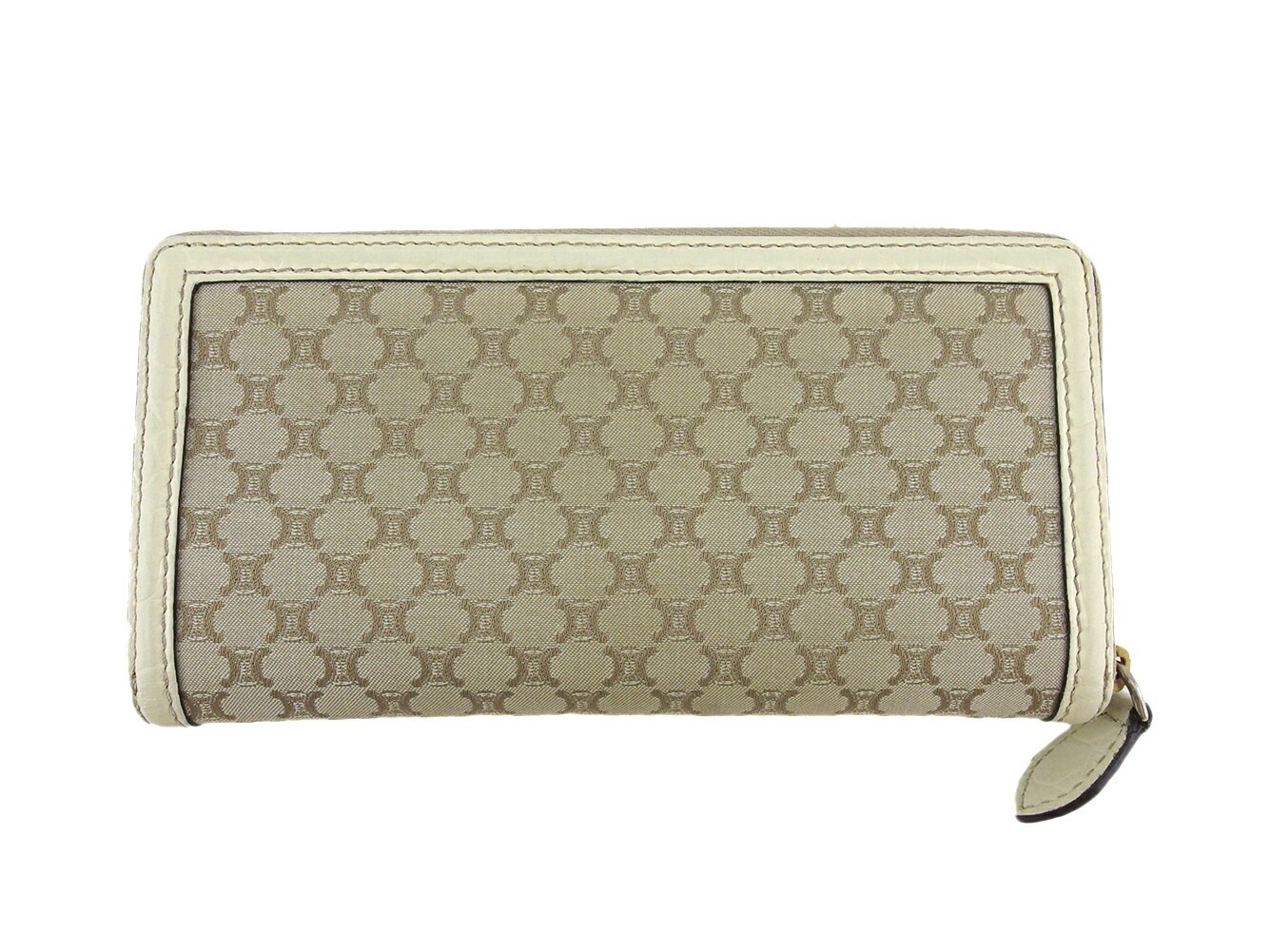 長財布 ラウンドファスナー 財布 マカダム レディース メンズ ベージュ ホワイト 白 ゴールド 中古