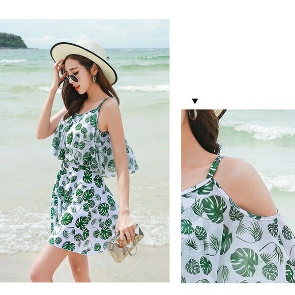 【スマホ防水ケース贈り物】水着 服みたいな ワンピース水着 オフショルダービキニ 肩見せ 体型カバー 露出控え レディース 着痩せ 袖付き ママ オトナ女子 ミセス フレア ショートパンツ 大きいサイ