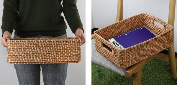 収納ボックス　横型　ラタン　籐製　1／2サイズ　幅36奥行26高さ12cm　カラーボックス　インナー