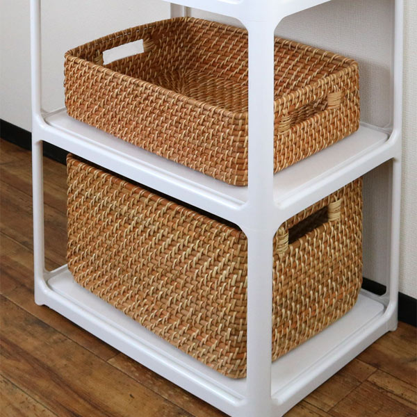 収納ボックス　横型　ラタン　籐製　1／2サイズ　幅36奥行26高さ12cm　カラーボックス　インナー