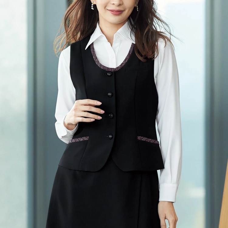 レディース ベスト オフィス  チェック ツイード パイピング 事務服 定番 ノーマル フォーマル 入学式 卒業式  面接 受験 ジョア かわいい 11415 レディース ベスト オフィス チェック ツイード パイピング 事務服