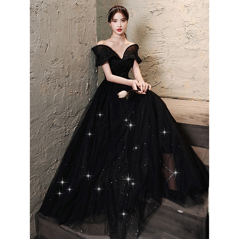 新作 高級感 韓国ファッション ブラック パーティードレス 結婚