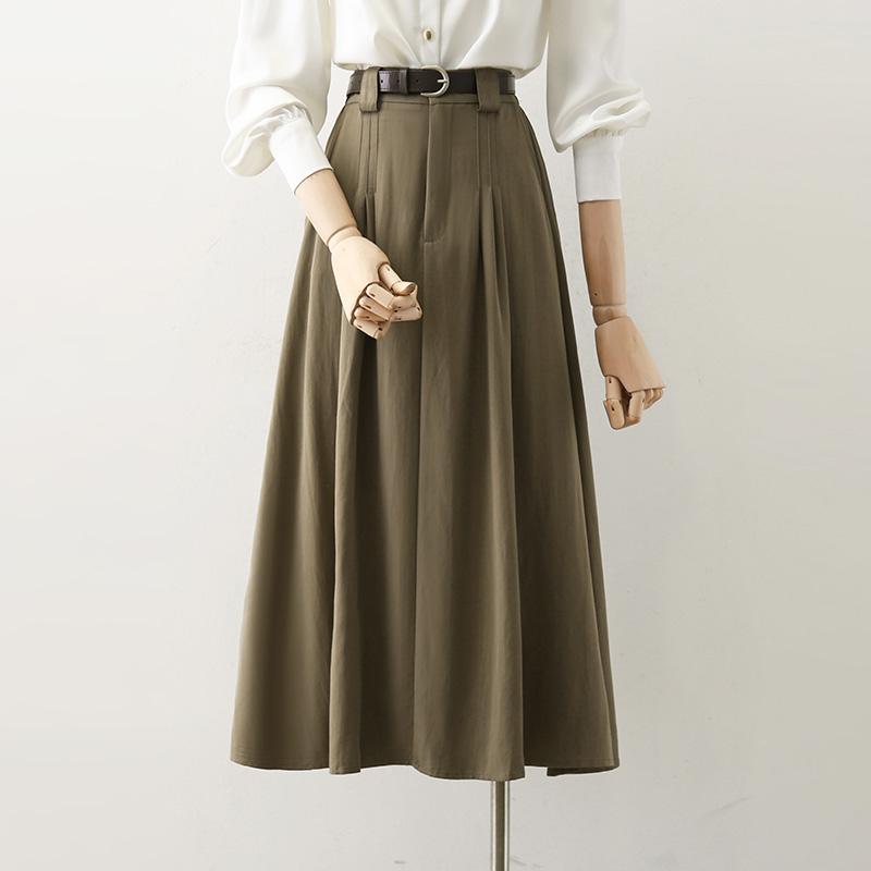 女性 秋 スリム シェイプ Aラインスカート ロングスカート プリーツ ハイウエスト カジュアル レディース エレガント 清楚 ハイウエスト