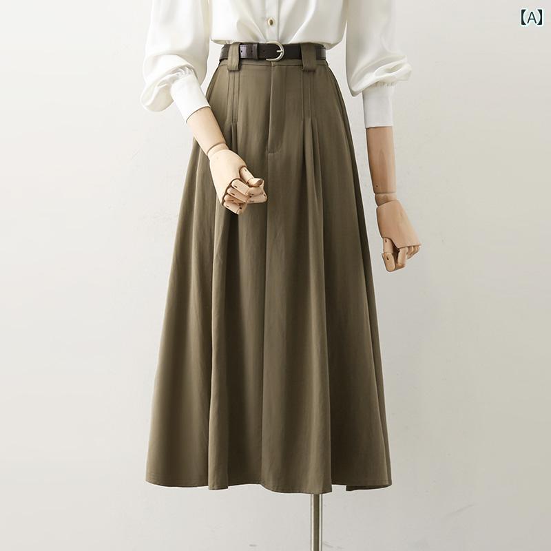女性 秋 スリム シェイプ Aラインスカート ロングスカート プリーツ ハイウエスト カジュアル レディース エレガント 清楚 ハイウエスト