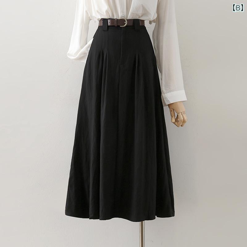 女性 秋 スリム シェイプ Aラインスカート ロングスカート プリーツ ハイウエスト カジュアル レディース エレガント 清楚 ハイウエスト