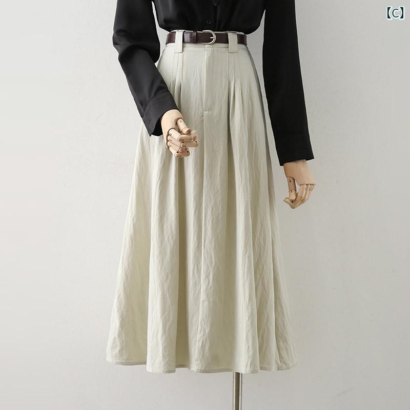 女性 秋 スリム シェイプ Aラインスカート ロングスカート プリーツ ハイウエスト カジュアル レディース エレガント 清楚 ハイウエスト