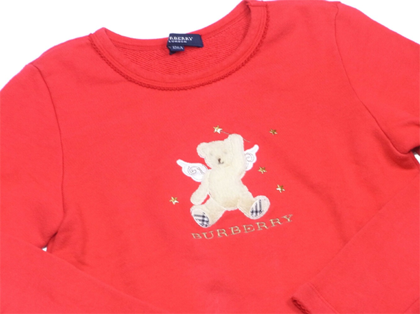 トレーナー カットソー エンジェルベア 130Aキッズサイズ レッド ベージュ ゴールド系 中古