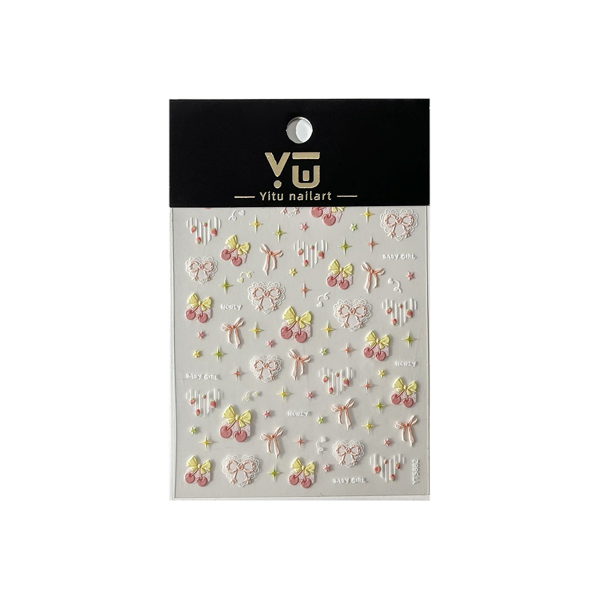 【1点ご購入 で10点プレゼントいたします】エンボスチェリーリボンネイルシール甘いハートの星飾りシール