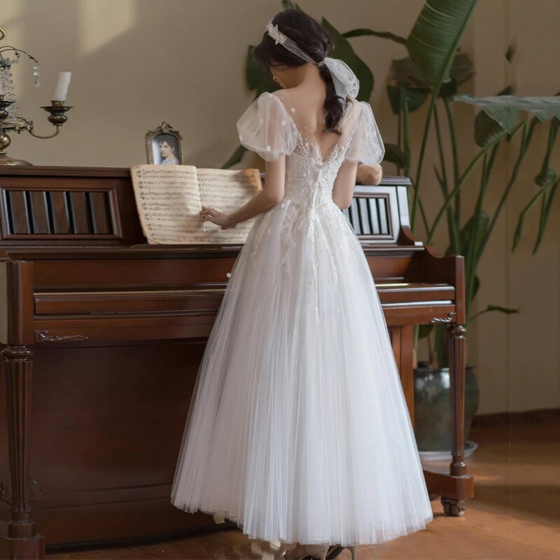ウェディングドレス 花柄 パフスリーブ 可愛い 白 二次会ドレス チュール ドレス Aライン 結婚式ドレス ウェディング ロングドレス ホワイト 無地 海外挙式 撮影 XS S M L XL XXL ウェディングドレス 花柄 パフスリーブ 可愛い 白 二次会ドレス チュール ドレス Aライン 結婚式ドレス ウェディング ロングドレス ホワイト 無地 海外挙式 撮影 XS S M L XL XXL