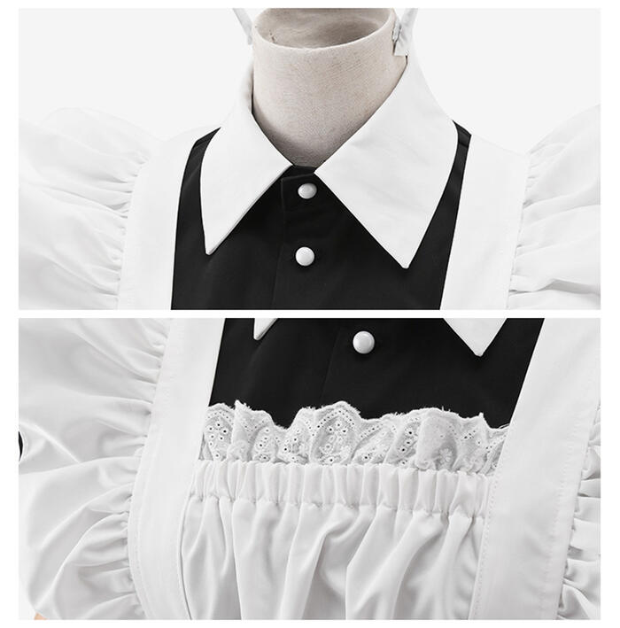 メイド服 高品質 エプロン ロリータ クラシック 膝丈 ワンピース コスプレ レディース 3点セット パフスリーブ ふんわり 可愛い メイド喫茶 メイドカフェ 制服 ロリィタ Lolita ゴス