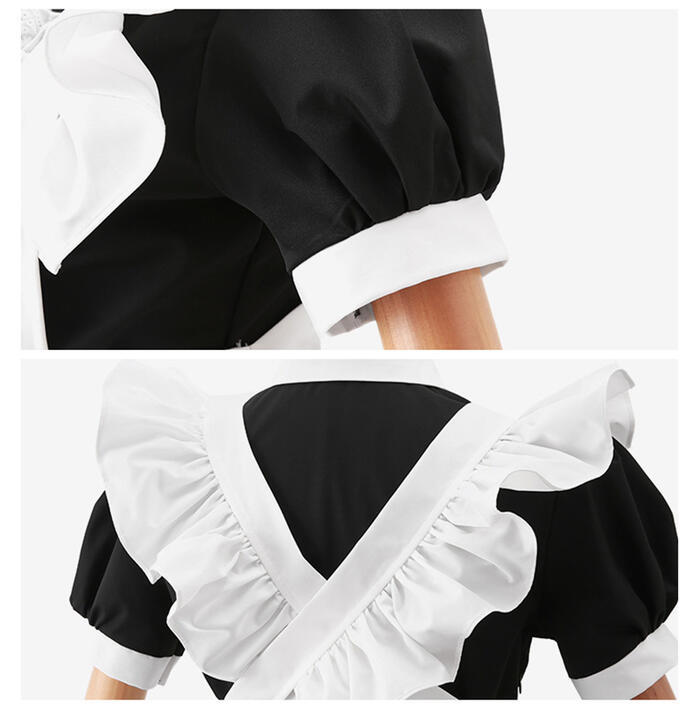 メイド服 高品質 エプロン ロリータ クラシック 膝丈 ワンピース コスプレ レディース 3点セット パフスリーブ ふんわり 可愛い メイド喫茶 メイドカフェ 制服 ロリィタ Lolita ゴス