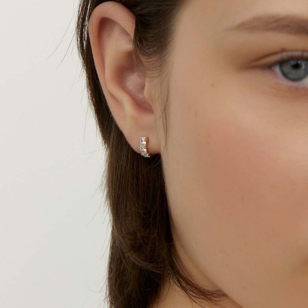 LUNNE シルバー 925 トリプルスクエアストーンワンタッチピアス #LSE87