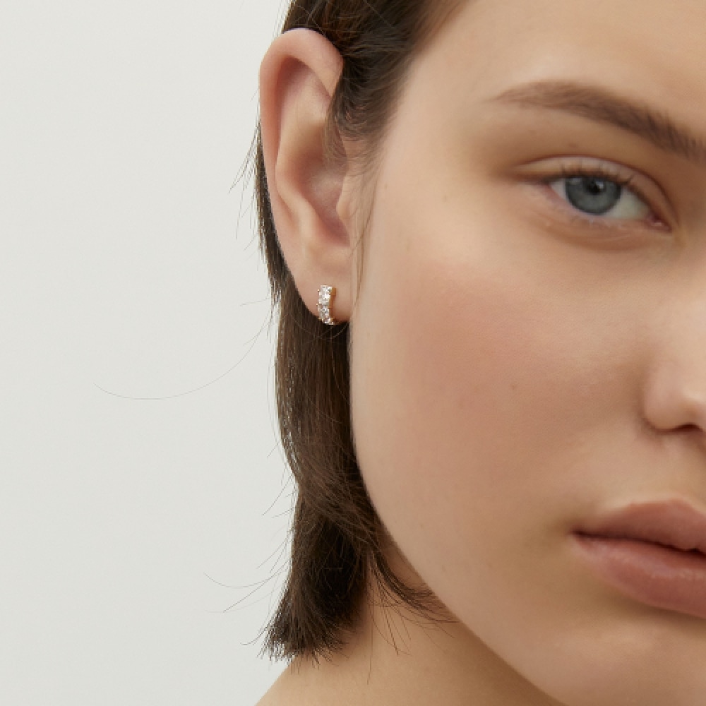 LUNNE シルバー 925 トリプルスクエアストーンワンタッチピアス #LSE87