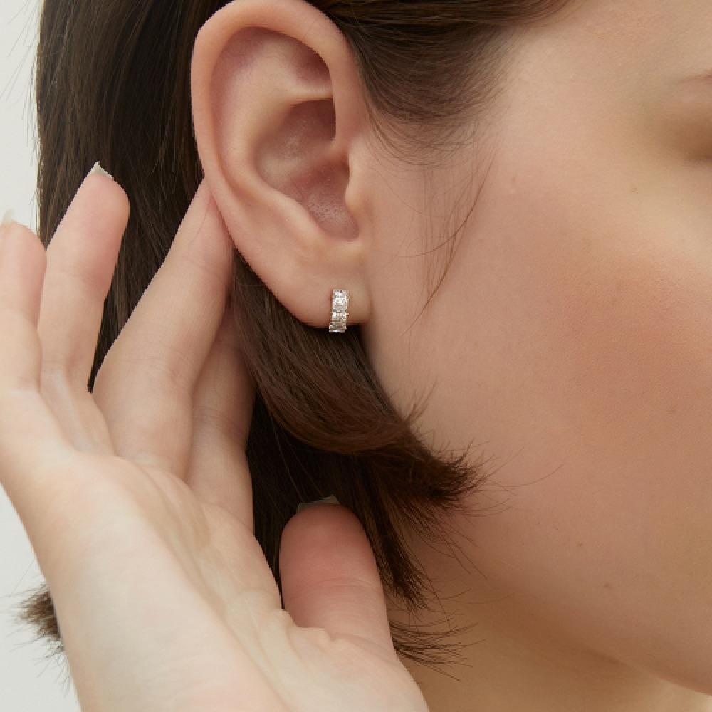 LUNNE シルバー 925 トリプルスクエアストーンワンタッチピアス #LSE87
