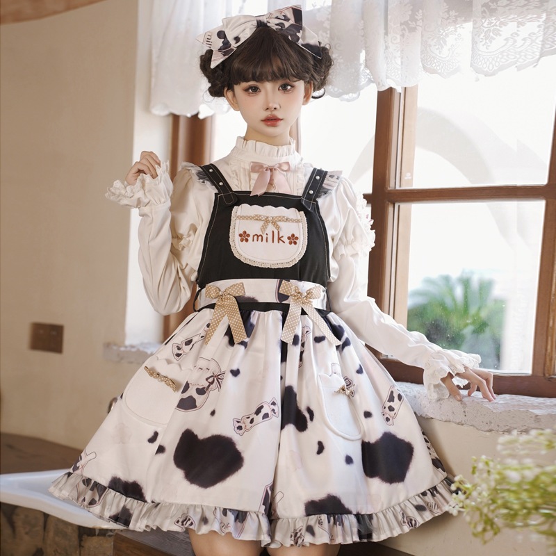 全種類甘いミルク砂糖lolitaスカート韓国デザイン乳牛lolitaワンピース高腰バックスカート