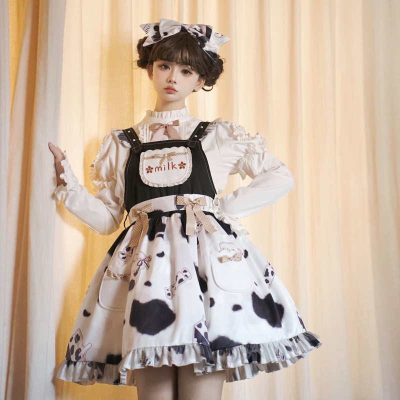 全種類甘いミルク砂糖lolitaスカート韓国デザイン乳牛lolitaワンピース高腰バックスカート