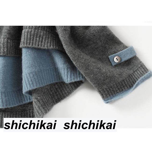 ニットセーター レディース 偽二枚 セーター ラウンドネック ニット ラグランスリーブ レディースセーター フェイクレイヤード お洒落 プレゼント