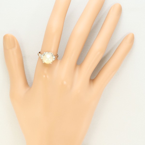 PT900 プラチナ リング 12号 パール(真珠) 約9mm ダイヤ 0.06 ジュエリー 中古 PT900 プラチナ リング 12号 パール(真珠) 約9mm ダイヤ 0.06 ジュエリー 中古