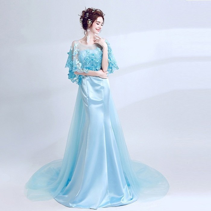 カラードレス 演奏会用ドレス パーティードレス ロングドレス ウェディングドレス 発表会 結婚式 ピアノ 二次会 ドレス 前撮り 結婚式 花嫁 ボレロ　トレーン