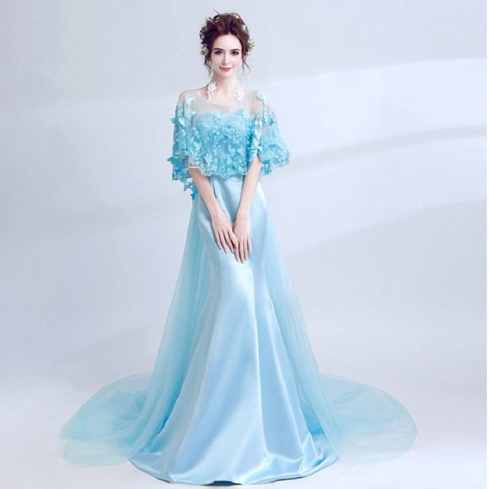 カラードレス 演奏会用ドレス パーティードレス ロングドレス ウェディングドレス 発表会 結婚式 ピアノ 二次会 ドレス 前撮り 結婚式 花嫁 ボレロ　トレーン