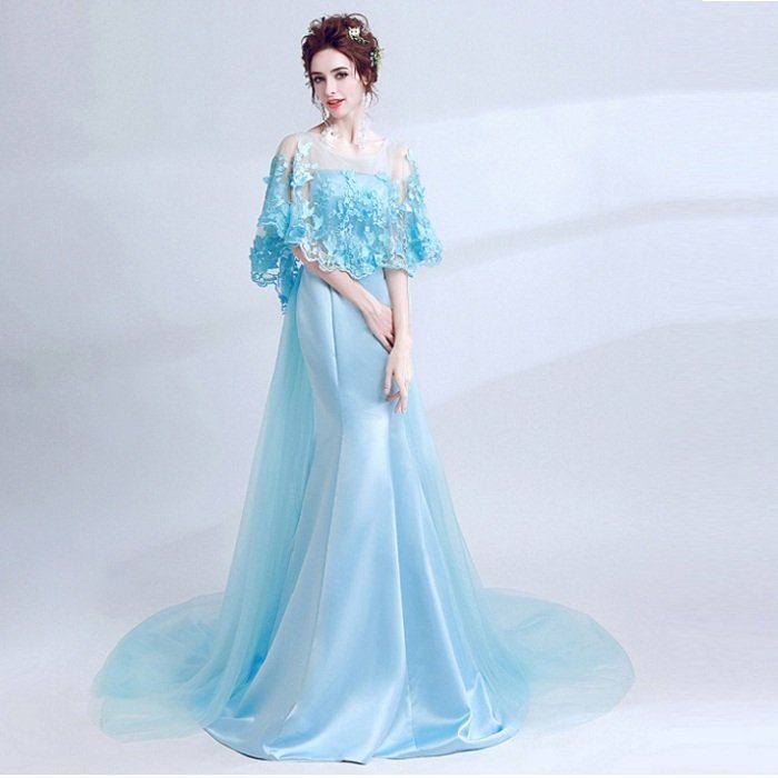 カラードレス 演奏会用ドレス パーティードレス ロングドレス ウェディングドレス 発表会 結婚式 ピアノ 二次会 ドレス 前撮り 結婚式 花嫁 ボレロ　トレーン