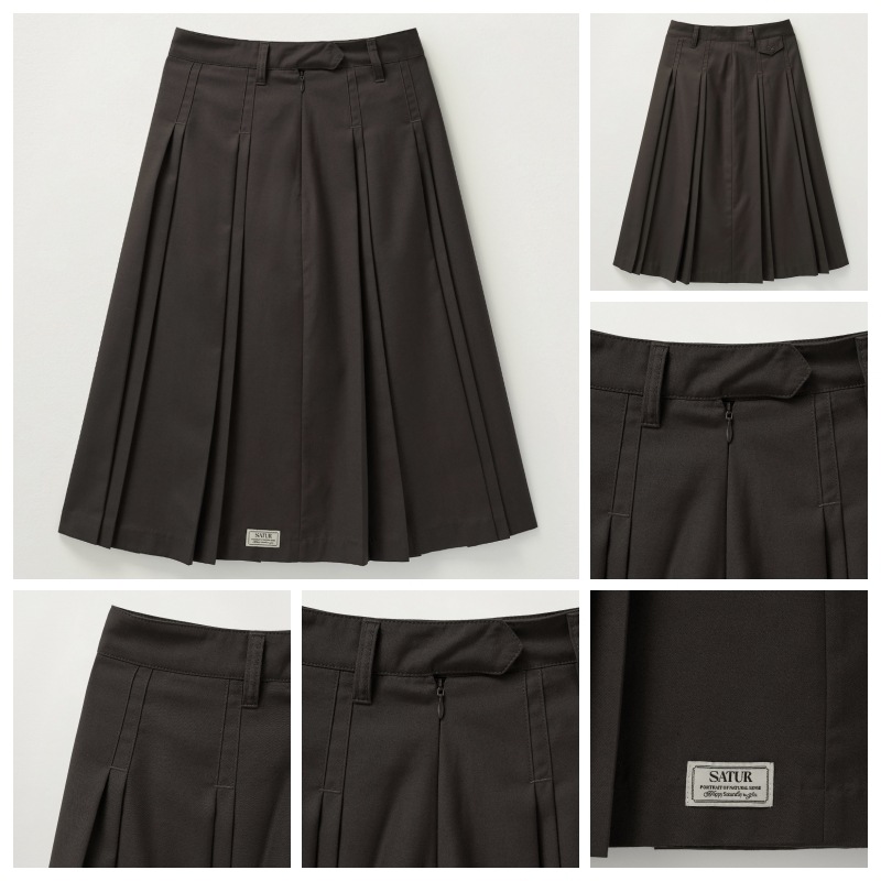 ☆送料・関税込☆SATUR★(W) Wool Pleats Skirt★ SATUR】 (W) WOOL PLEATS SKIRT : 2COLORS ミディアムスカート