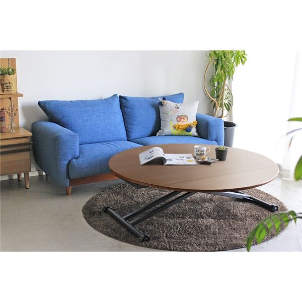 折りたたみ式天板付き 昇降テーブル/ローテーブル ブラウン 幅120cm スチール製脚付き アイルス アイル 組立品