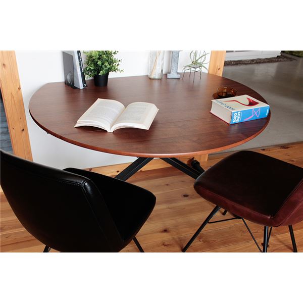 折りたたみ式天板付き 昇降テーブル/ローテーブル ブラウン 幅120cm スチール製脚付き アイルス アイル 組立品