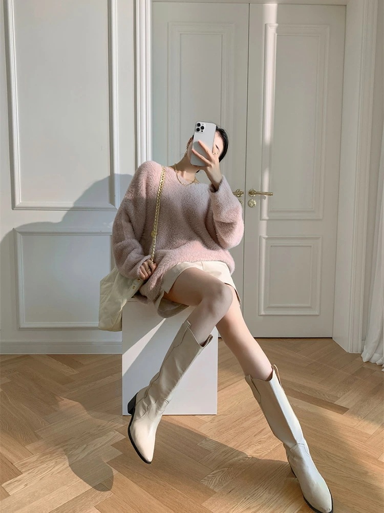 セーター レディース ニット トップス きれいめ シャギー 冬 秋冬 秋 冬 Vネック 白 ブラウン ピンク 大人 おしゃれ カラー 厚手 もこもこ