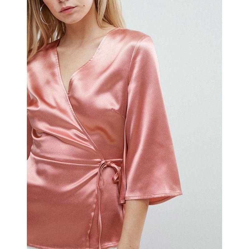 ファッションユニオン レディース トップス ブラウス・シャツ【Fashion Union Petite Wrap Blouse In Satin】Peach ファッションユニオン レディース トップス ブラウス・シャツ【Fashion Union Petite Wrap Blouse In Satin】Peach