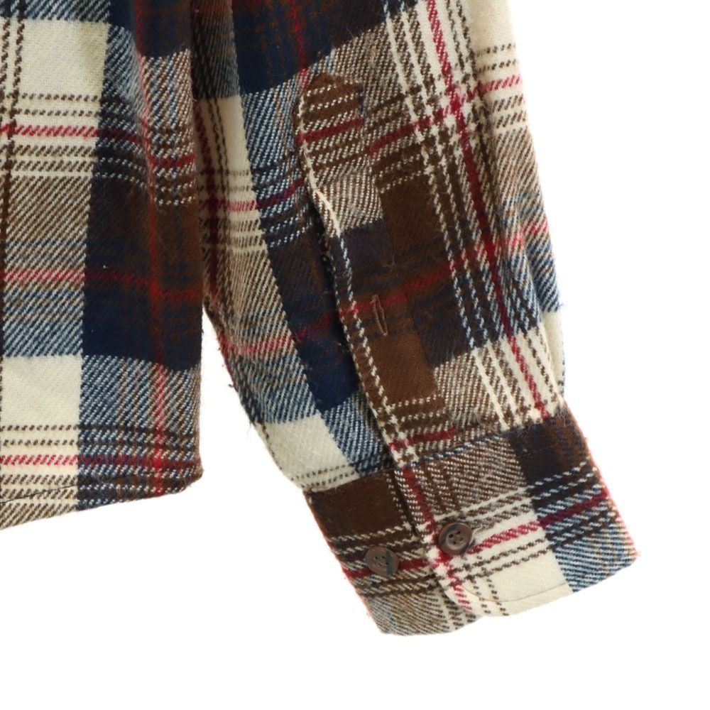 70s 80s 韓国製 アクリル ヴィンテージ チェック柄 長袖 フランネル シャツ M ブラウン メンズ
