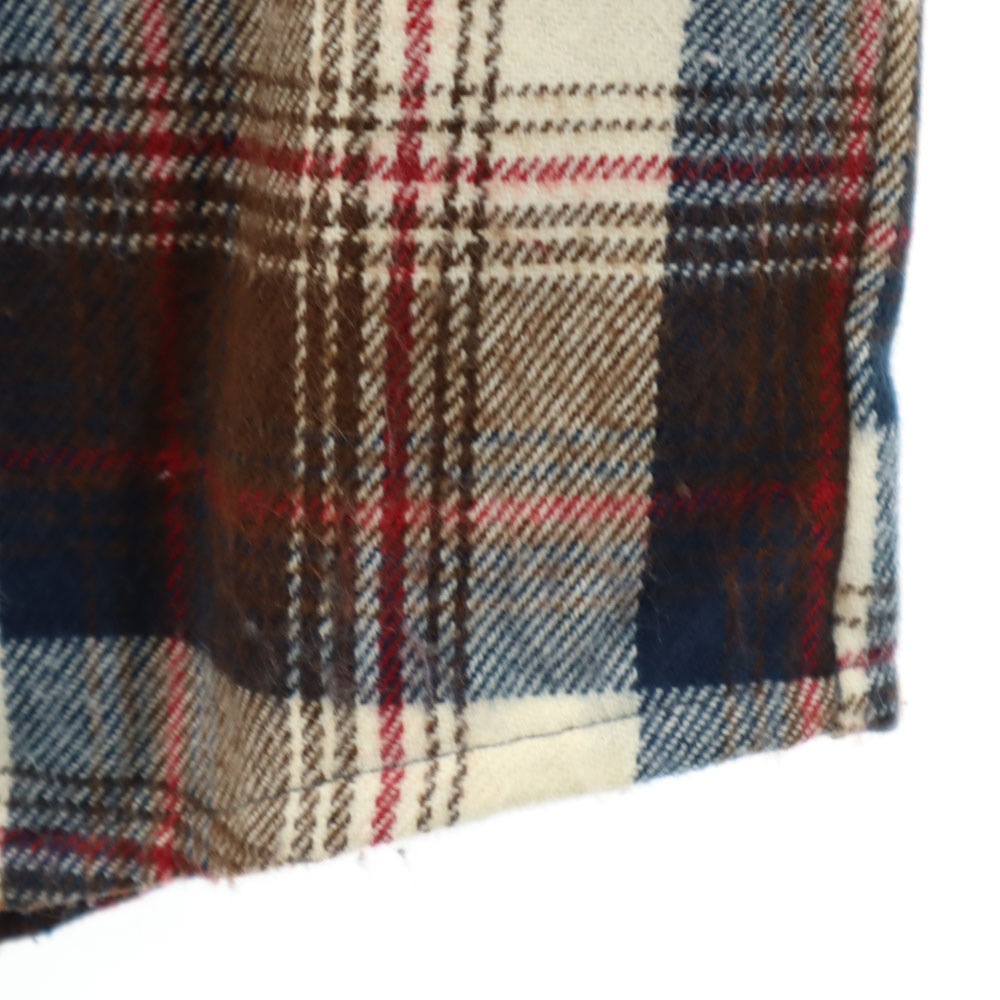 70s 80s 韓国製 アクリル ヴィンテージ チェック柄 長袖 フランネル シャツ M ブラウン メンズ