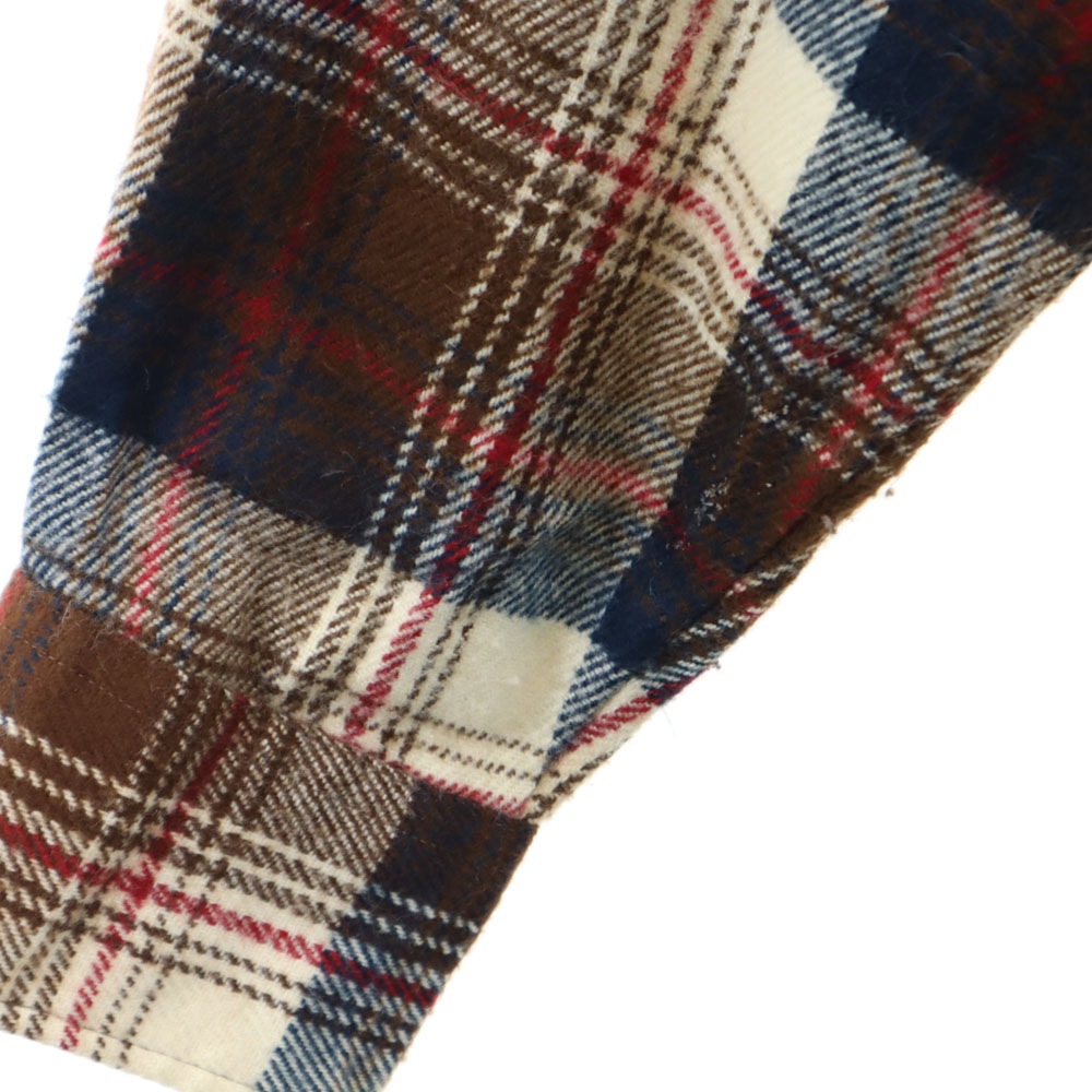 70s 80s 韓国製 アクリル ヴィンテージ チェック柄 長袖 フランネル シャツ M ブラウン メンズ