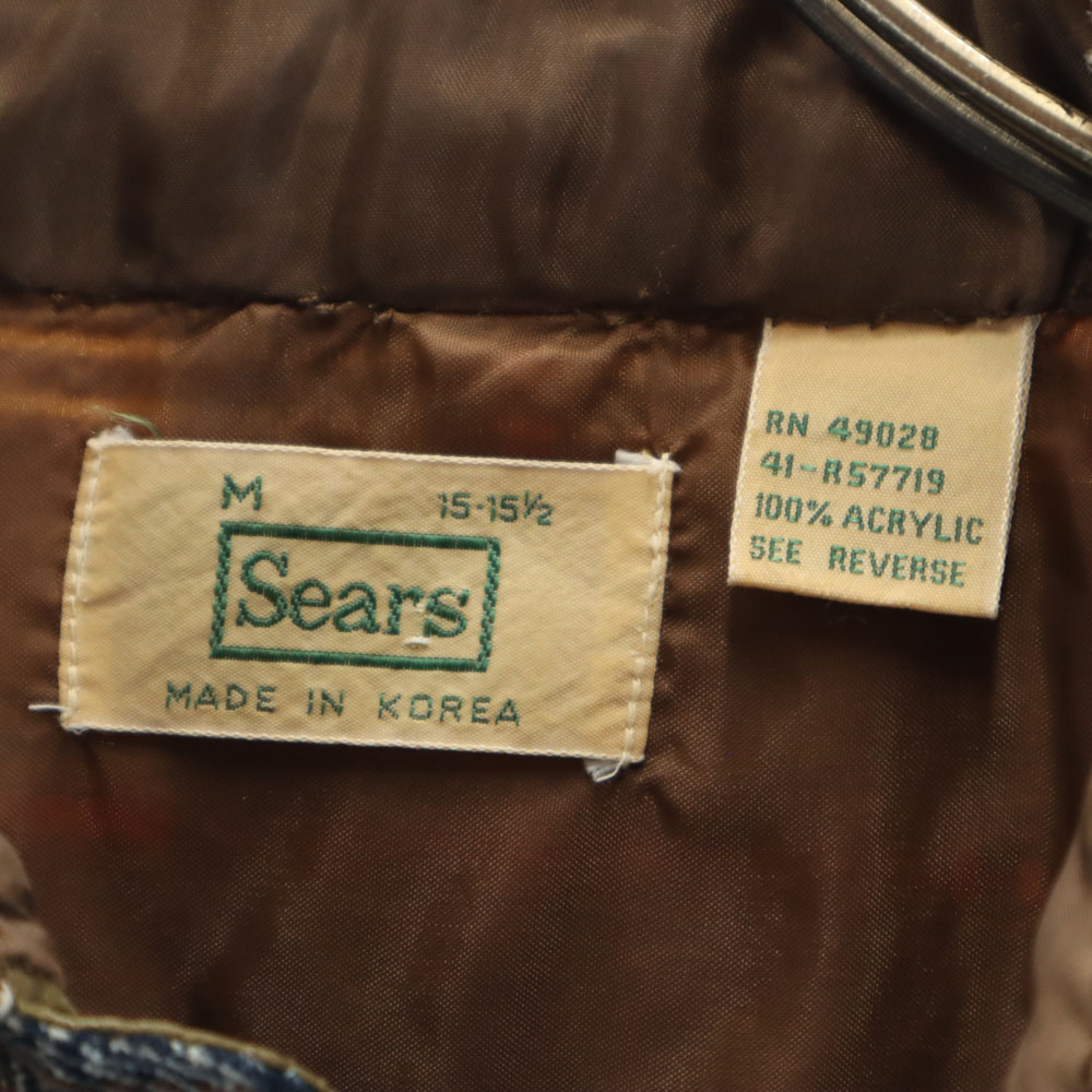 70s 80s 韓国製 アクリル ヴィンテージ チェック柄 長袖 フランネル シャツ M ブラウン メンズ