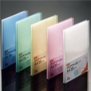 （まとめ） TANOSEE クリアファイル A4タテ 20ポケット 背幅14mm ピンク 1冊 40セット